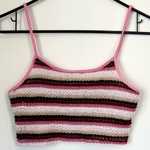 SHEIN Pink and Brown Striped Knit Cropped Camisole - Size: Large